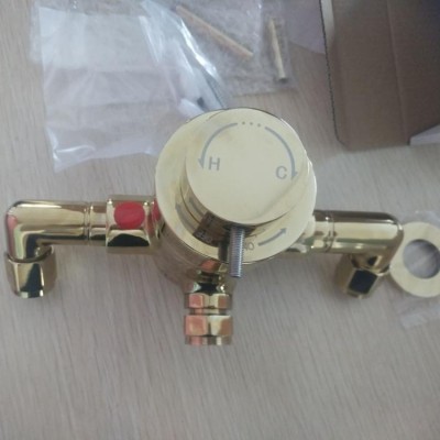 best selling well Cross handles concealed exposed thermostatic shower valves in gold color with plastic plate.