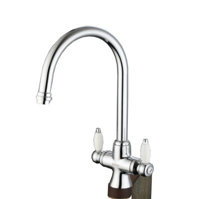 Hot sale high quality personalized design hot and cold mixer water sink kitchen brass chrome dual two ceramics handle tap faucet