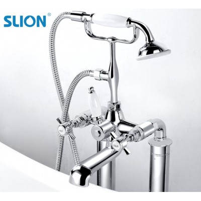 High quality floor Mounted Bathtub Faucet, freestanding bathtub shower faucet, Triple Handle Bathroom shower faucet set